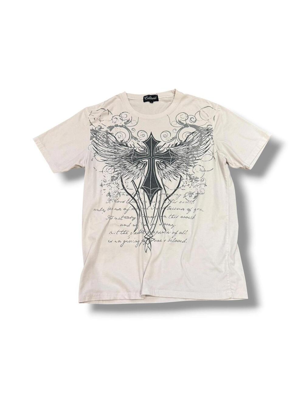 White Y2K Culture Wings + Cross T-Shirt